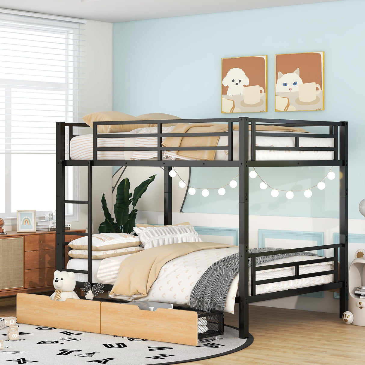 Metal Full Size Convertible Bunk Bed with 2 Drawers, Black(Expected Arrival Time: 9.18)