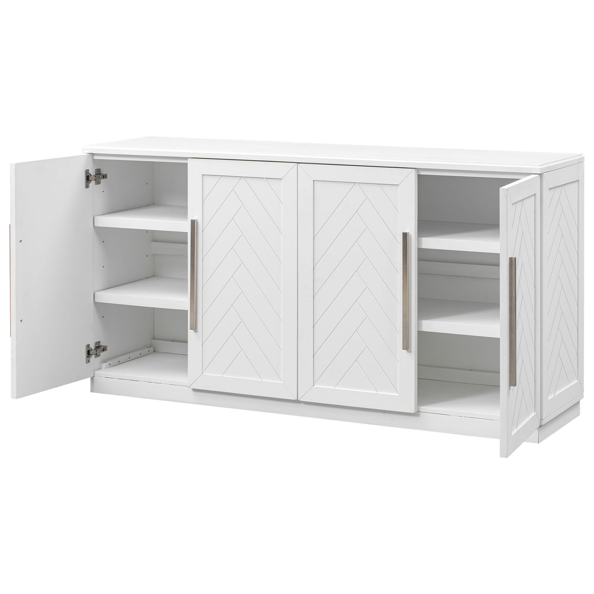 TREXM Sideboard with 4 Doors Large Storage Space Buffet Cabinet with Adjustable Shelves and Silver Handles for Kitchen, Dining Room, Living Room (White) - Home Elegance USA