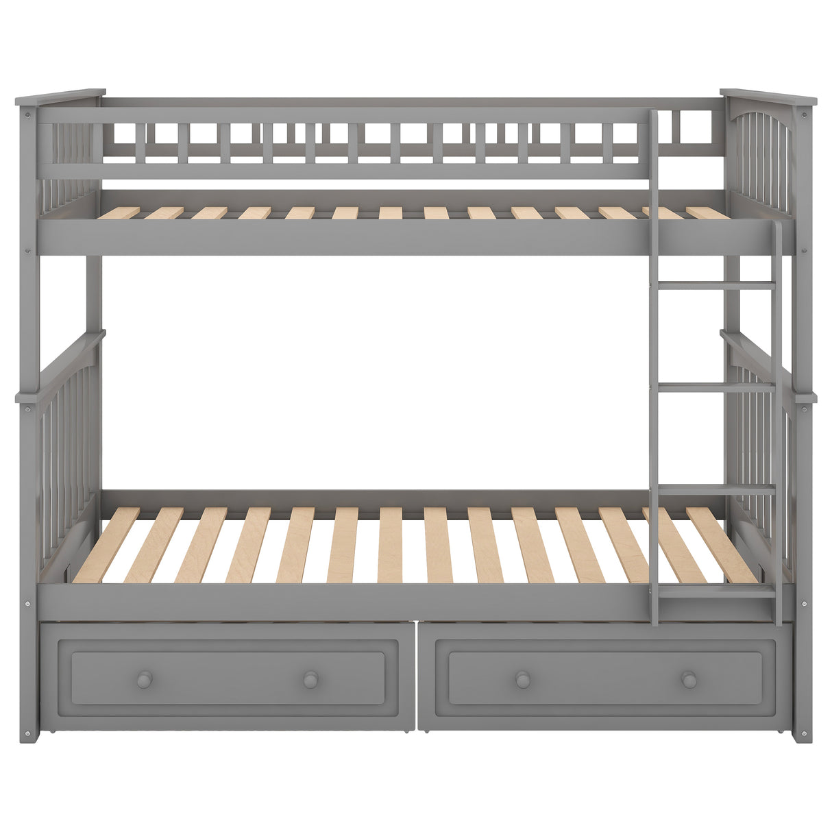 Twin over Twin Bunk Bed with Drawers, Convertible Beds, Gray - Home Elegance USA