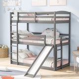 Twin over Twin over Twin Adjustable Triple Bunk Bed with Ladder and Slide,Gray(OLD SKU:SM000508AAE) - Home Elegance USA