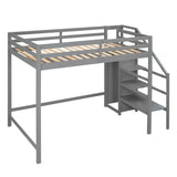 Full Size Loft Bed with Built-in Storage Wardrobe and Staircase,Gray - Home Elegance USA