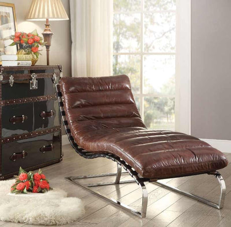 Acme Furniture - Qortini Vintage Dark Brown Leather Chaise - 96670