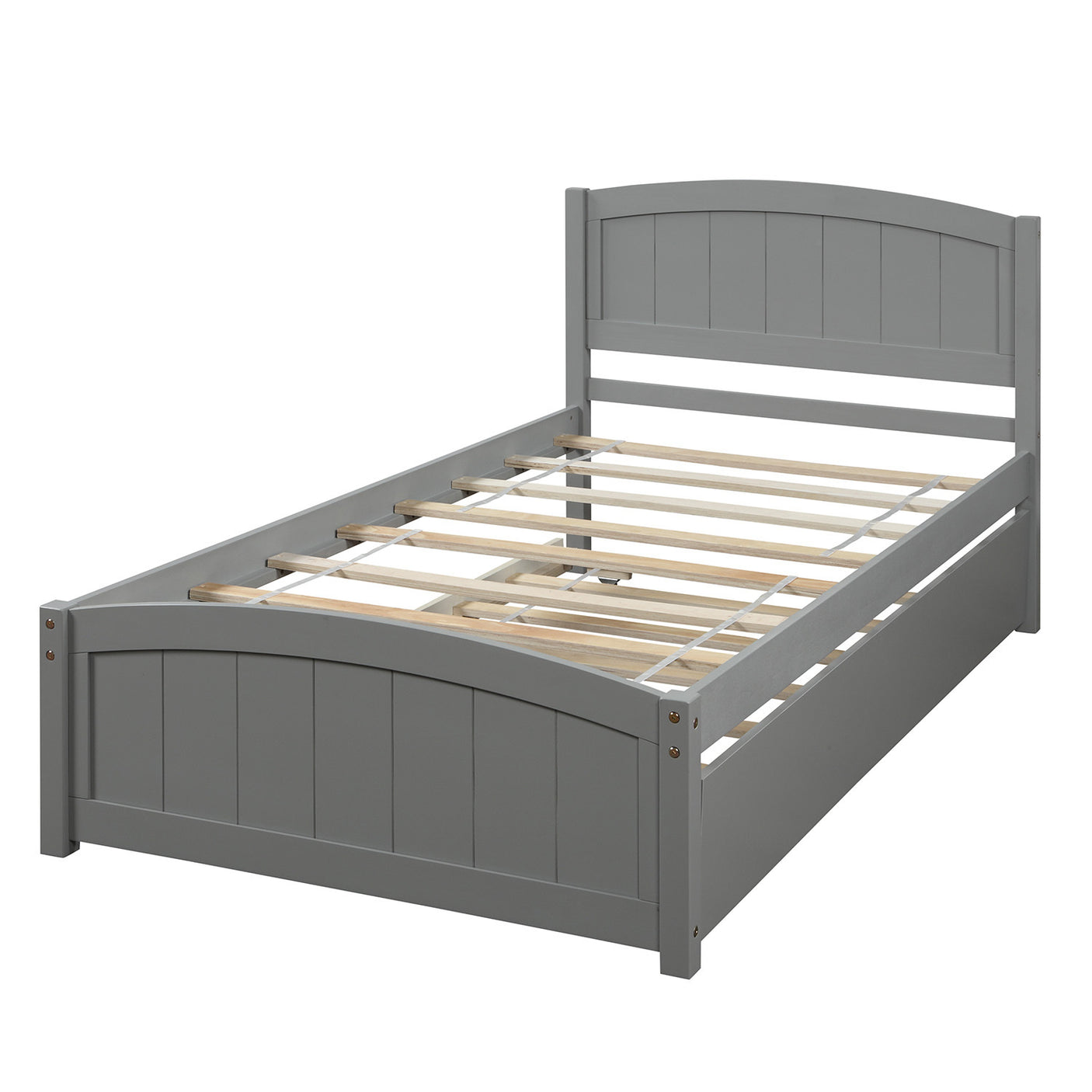 Twin size Platform Bed with Trundle, Gray - Home Elegance USA