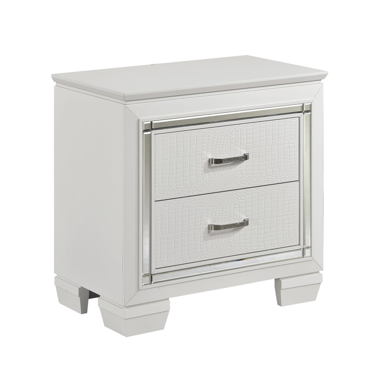 Glamorous Design Bedroom Furniture 1pc Nightstand of 2x Drawers White Finish Faux Alligator Embossed Textured Fronts - Home Elegance USA