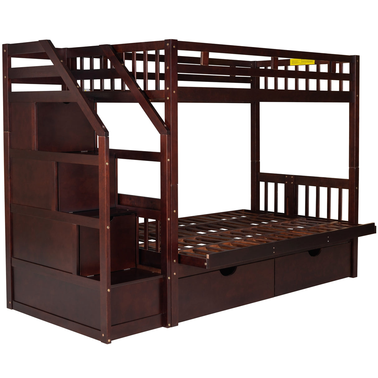 Twin over Full Bunk Bed with Two Drawers and Staircase, Down Bed can be Converted into Daybed,Espresso Home Elegance USA