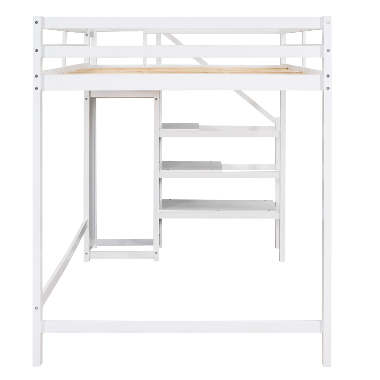 Full Size Loft Bed with Built-in Storage Wardrobe and Staircase,White - Home Elegance USA