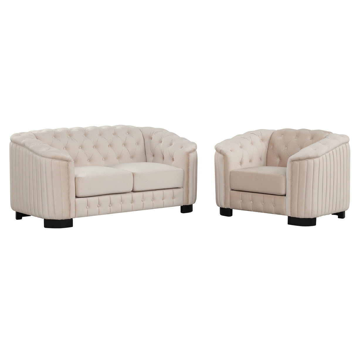 Modern 3-Piece Sofa Sets with Rubber Wood Legs,Velvet Upholstered Couches Sets Including Three Seat Sofa, Loveseat and Single Chair for Living Room Furniture Set,Beige Home Elegance USA