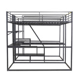 Double Twin over Twin Metal Bunk Bed with Desk, Shelves and Storage Staircase, Black - Home Elegance USA