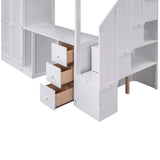 Twin Size Loft Bed with Wardrobe and Staircase, Desk and Storage Drawers and Cabinet in 1, White - Home Elegance USA