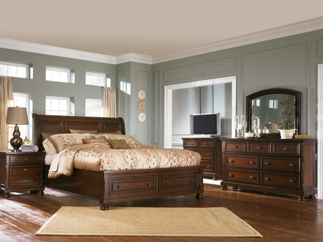 Porter - Rustic Brown - 7 Pc. - Dresser, Mirror, Media Chest, King Sleigh Bed With 2 Storage Drawers, Nightstand - Home Elegance USA