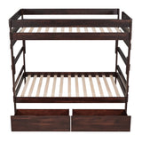 Full over Full Wood Bunk Bed with 2 Drawers, Espresso - Home Elegance USA