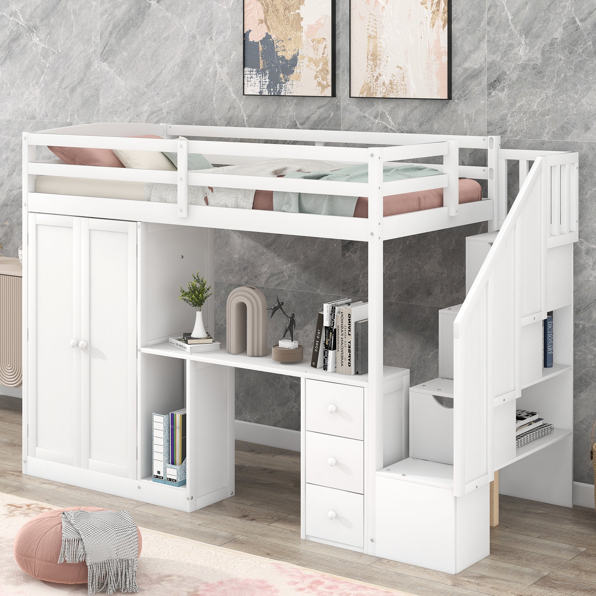 Twin size loft bed 2024 with desk