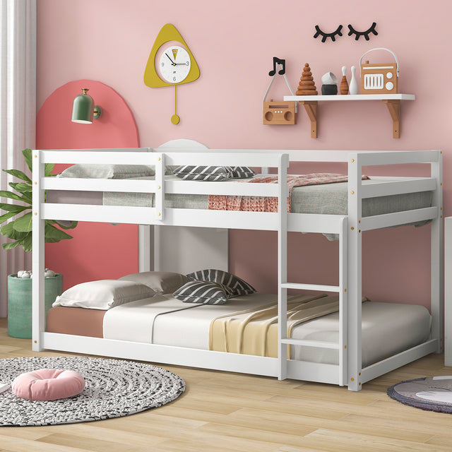 Twin over Twin Floor Bunk Bed, White(Old Sku:W50430320) - Home Elegance USA