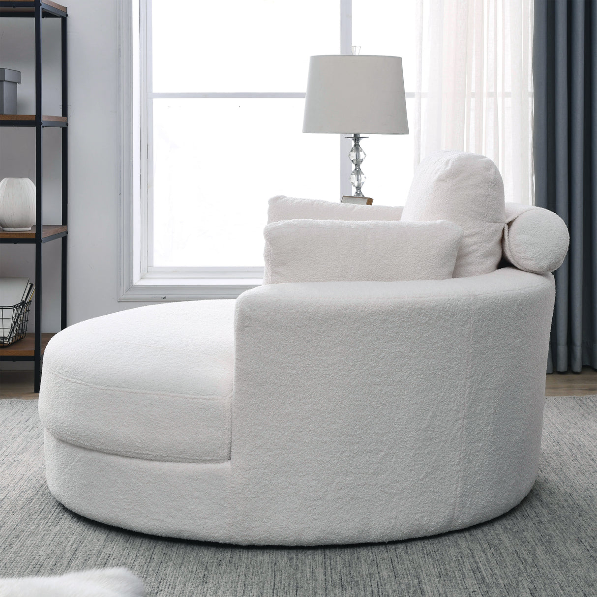 [Video] Welike Swivel Accent Barrel Modern Sofa Lounge Club Big Round Chair with Storage Ottoman Linen Fabric for Living Room Hotel with Pillows Home Elegance USA