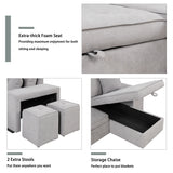 104" Pull Out Sleeper Sofa Reversible L - Shape 3 Seat Sectional Couch with Storage Chaise and 2 Stools for Living Room Furniture Set,Gray - SG000430AAE - image - 5