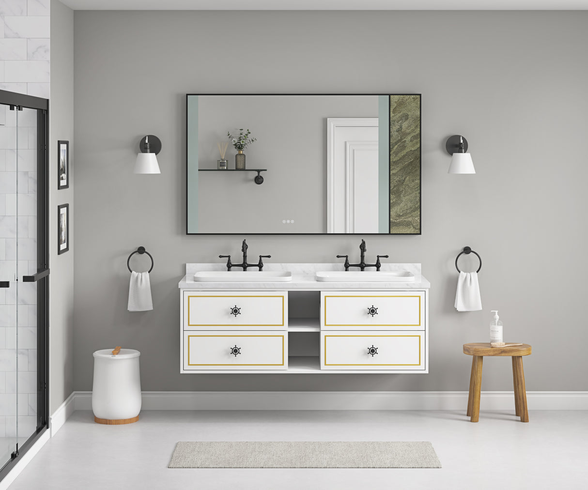 Wall Hung Doulble Sink Bath Vanity Cabinet Only in  Bathroom Vanities without Tops