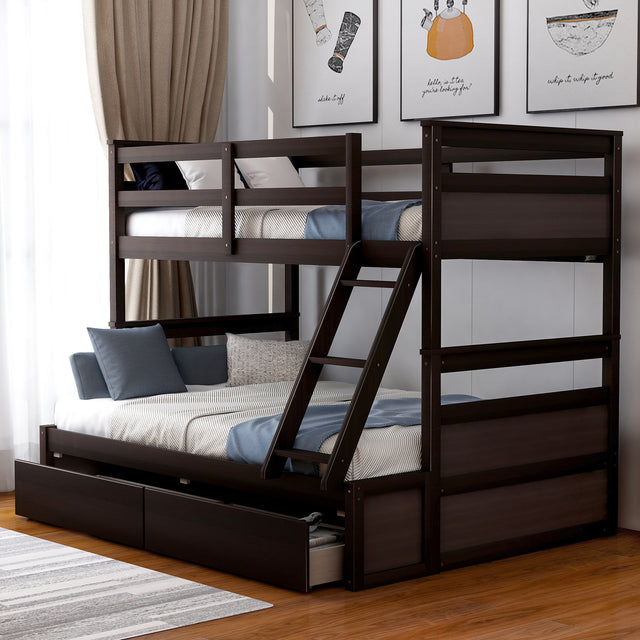 Twin over Full Bunk Bed with Storage - Espresso(OLD SKU :LP000022AAP) - Home Elegance USA