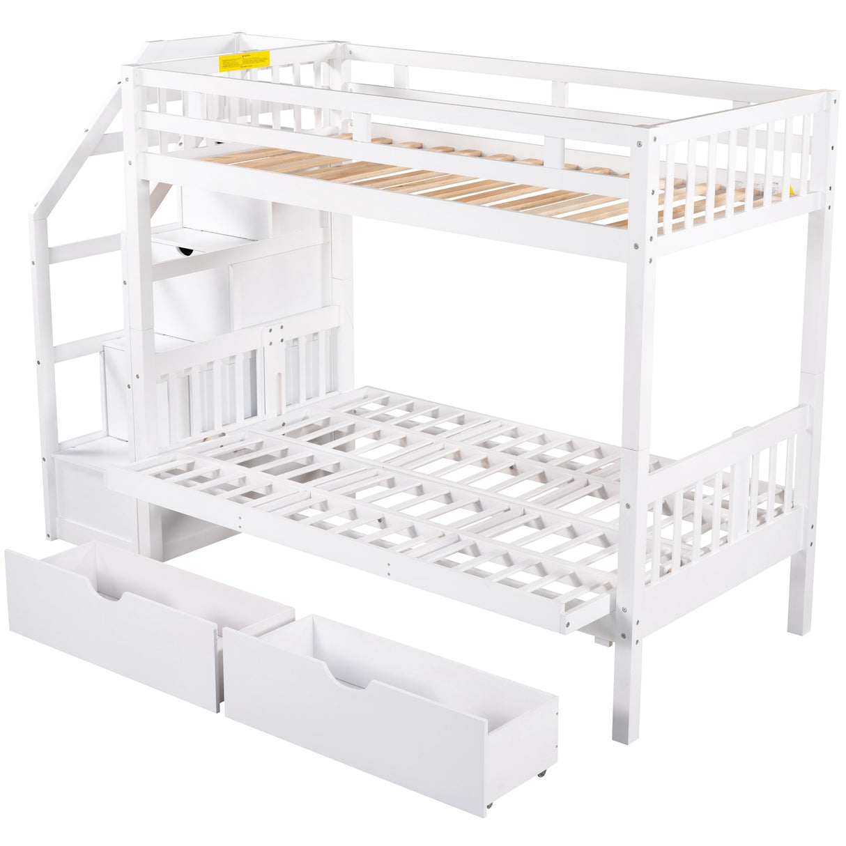 Twin over Full Bunk Bed with Two Drawers and Staircase, Down Bed can be Converted into Daybed,White Home Elegance USA