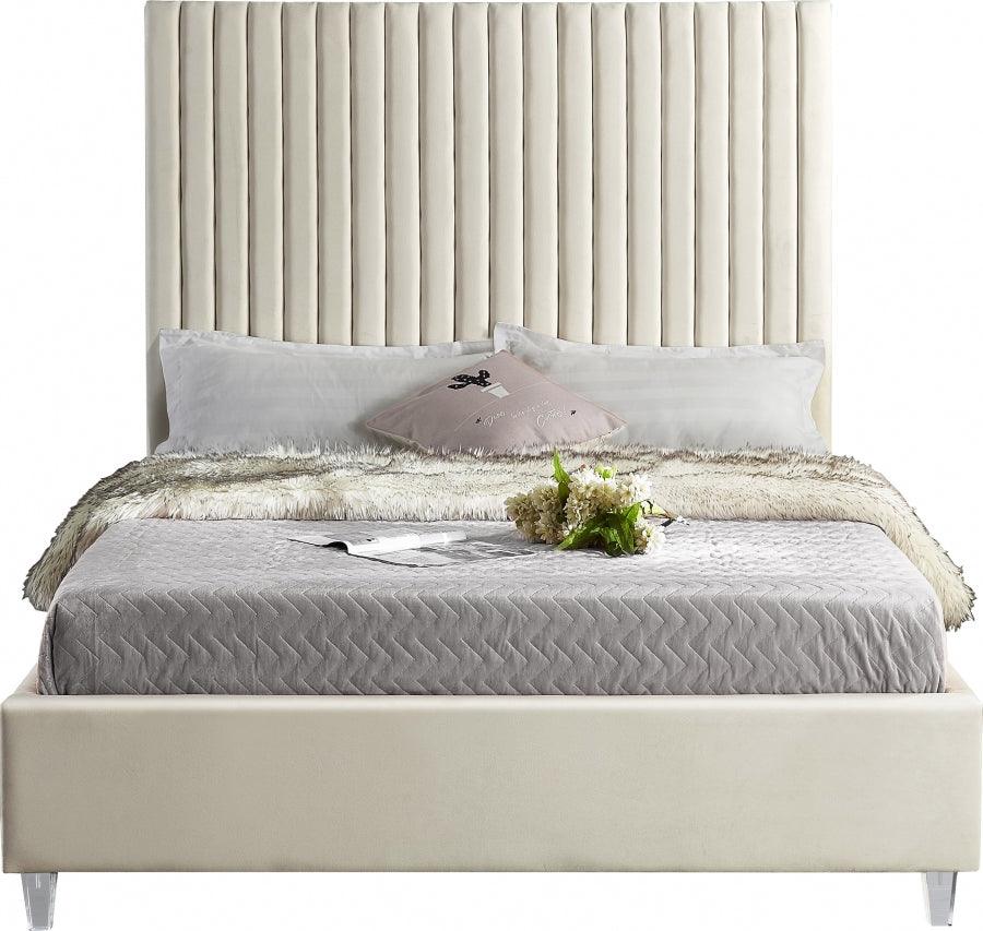 Meridian Furniture - Candace Velvet Queen Bed In Cream - Candacecream-Q