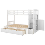 Twin over Full/Twin Bunk Bed, Convertible Bottom Bed, Storage Shelves and Drawers, White - Home Elegance USA