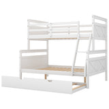 Twin over Full Bunk Bed with Ladder, Twin Size Trundle, Safety Guardrail, White - Home Elegance USA