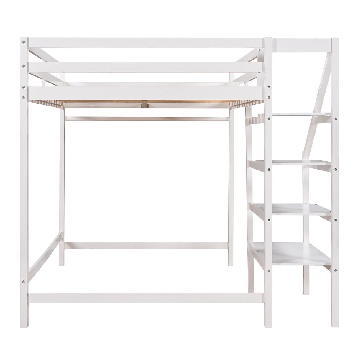 Full Size Loft Bed with Built-in Storage Staircase and Hanger for Clothes,White - Home Elegance USA