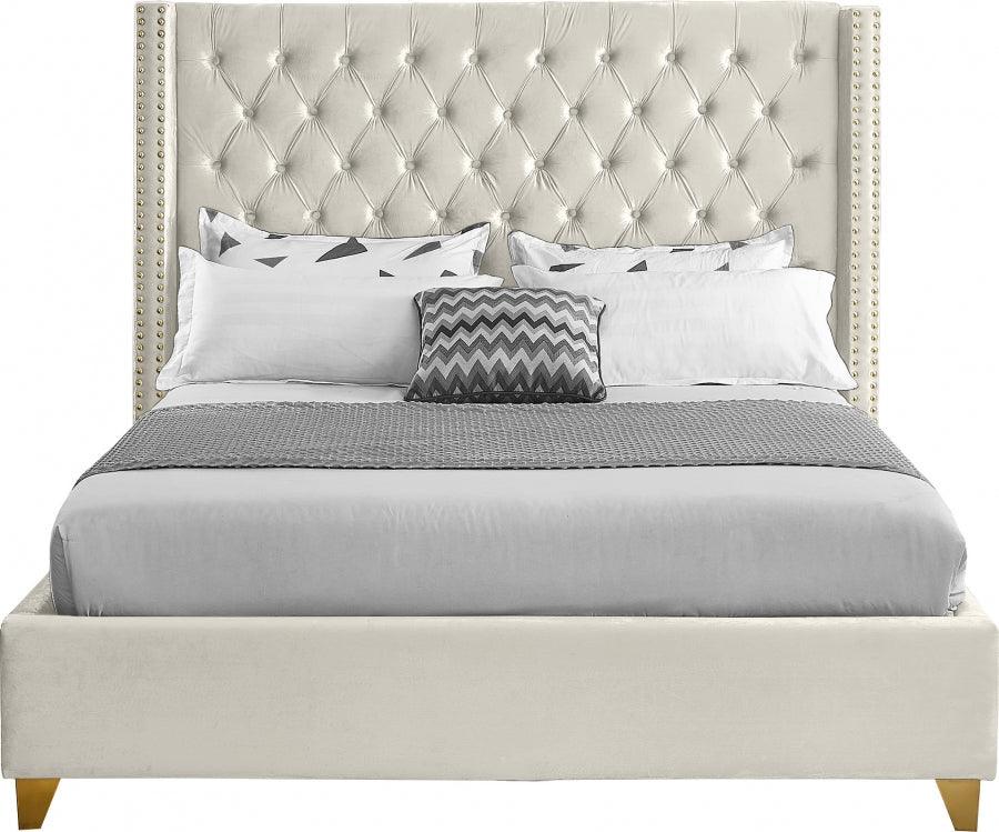 Meridian Furniture - Barolo Velvet Queen Bed In Cream - Barolocream-Q