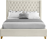 Meridian Furniture - Barolo Velvet Queen Bed In Cream - Barolocream-Q