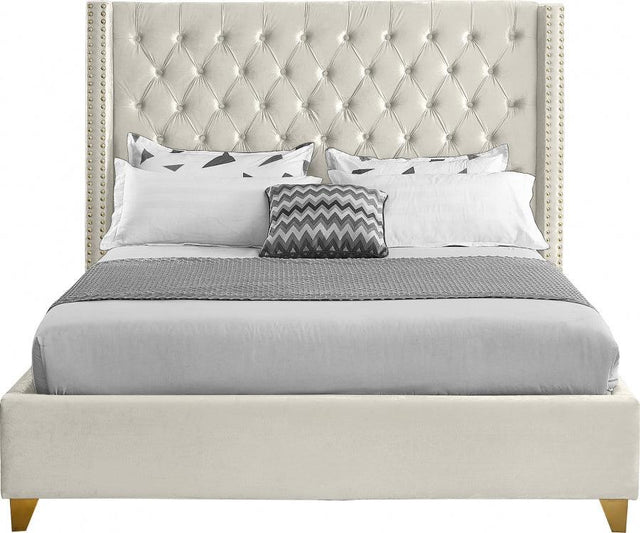 Meridian Furniture - Barolo Velvet Queen Bed In Cream - Barolocream-Q