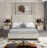 Meridian Furniture - Barolo Velvet Queen Bed In Cream - Barolocream-Q