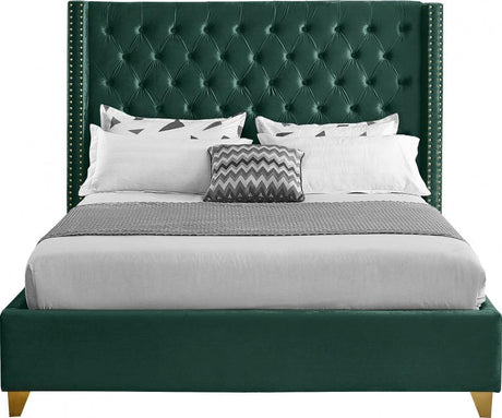 Meridian Furniture - Barolo Velvet Queen Bed In Green - Barologreen-Q