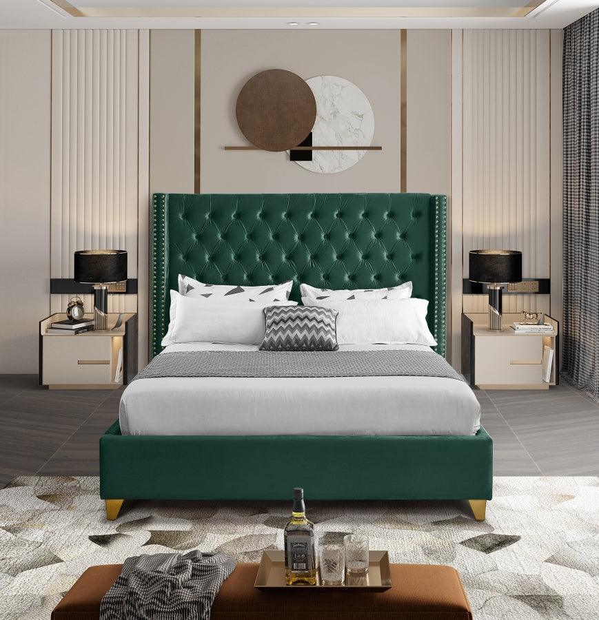 Meridian Furniture - Barolo Velvet King Bed In Green - Barologreen-K