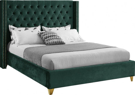 Meridian Furniture - Barolo Velvet Queen Bed In Green - Barologreen-Q