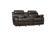 Marille Dark Brown Double Glider Reclining Love Seat WCntr Console 9724Brw-2 | Homelegance