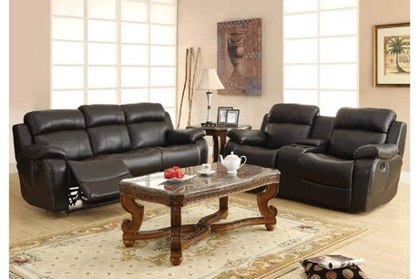Marille Black Double Glider Reclining Love Seat WCntr Console 9724Blk-2 | Homelegance