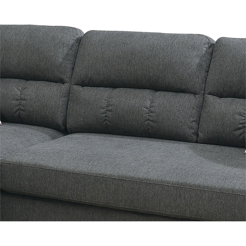 Slate Color Polyfiber Reversible Sectional Sofa Set Chaise Pillows Plush Cushion Couch Nailheads - Home Elegance USA