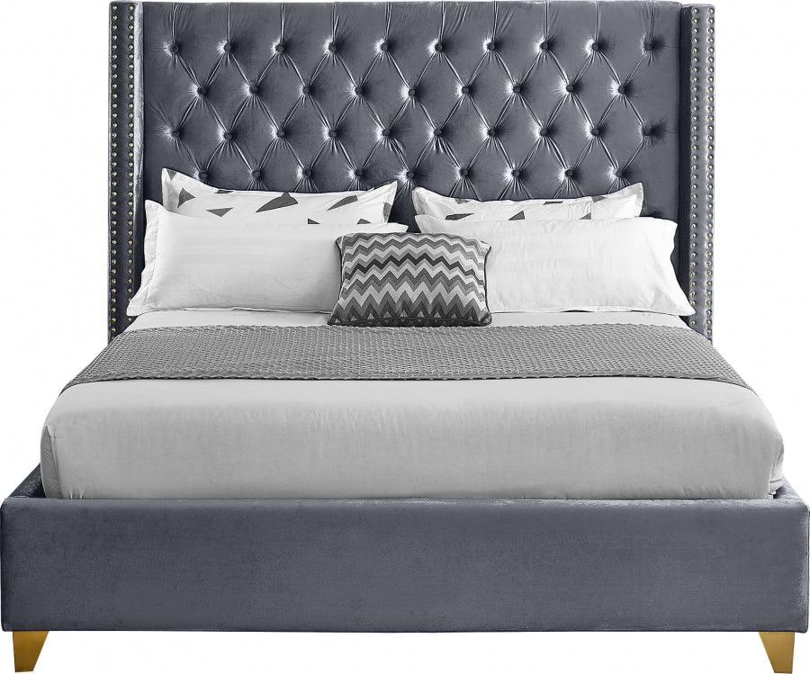 Meridian Furniture - Barolo Velvet Queen Bed In Grey - Barologrey-Q