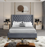 Meridian Furniture - Barolo Velvet Queen Bed In Grey - Barologrey-Q