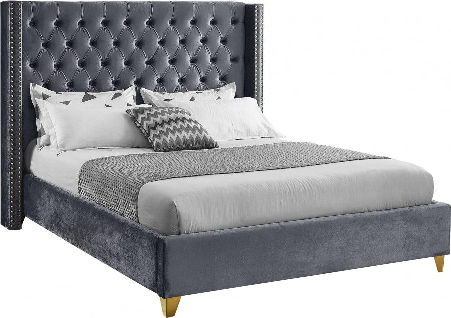 Meridian Furniture - Barolo Velvet Queen Bed In Grey - Barologrey-Q