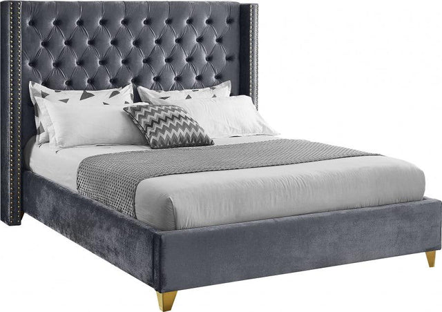 Meridian Furniture - Barolo Velvet King Bed In Grey - Barologrey-K