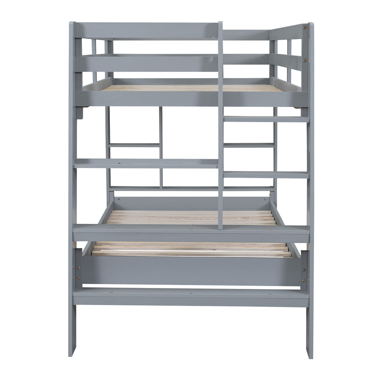 Twin over Twin Bunk Bed with Shelves and Built-in Ladder,  Gray (Expected Arrival Time:8.10) - Home Elegance USA