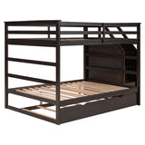 Full-over-Full Bunk Bed with Twin Size Trundle and 3 Storage Stairs,Espresso - Home Elegance USA