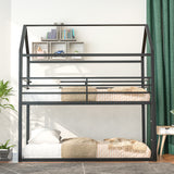 Bunk Beds for Kids Twin over Twin,House Bunk Bed Metal Bed Frame Built-in Ladder,No Box Spring Needed Black - Home Elegance USA