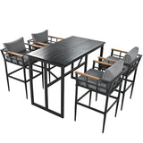 U_Style Steel Outdoor Dining Set with Acacia Wood Armrest Suitable For Patio, Balcony Or Backyard