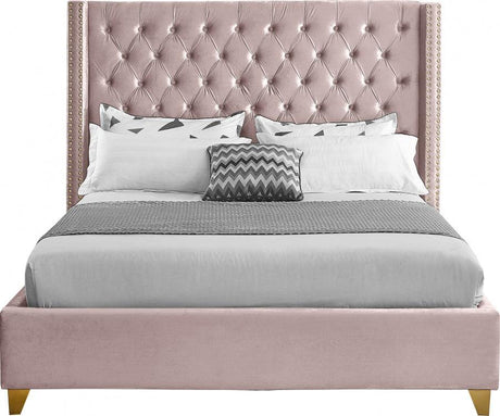 Meridian Furniture - Barolo Velvet Queen Bed In Pink - Barolopink-Q