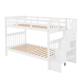 Stairway Twin-Over-Twin Bunk Bed with Storage and Guard Rail for Bedroom, Dorm, White color(OLD SKU :LP000109AAK) - Home Elegance USA