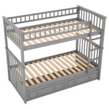 Twin over Twin Bunk Bed with Drawers, Convertible Beds, Gray - Home Elegance USA