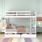 Twin-Over-Twin Bunk Bed with Ladders and Two Storage Drawers (White) - Home Elegance USA