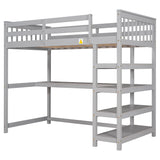 Twin Size Loft Bed with Storage Shelves and Under-bed Desk, Gray(OLD SKU:SM000245AAE-1) - Home Elegance USA