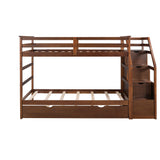 Twin-Over-Twin Bunk Bed with Twin Size Trundle and 3 Storage Stairs,Walnut (OLD SKU :LP000064AAD) - Home Elegance USA